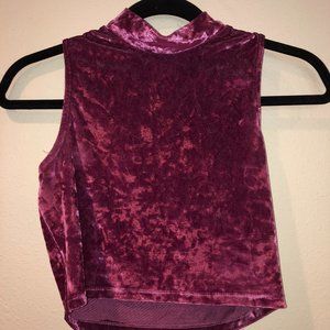Purple Velvet Cropped Mock Turtleneck